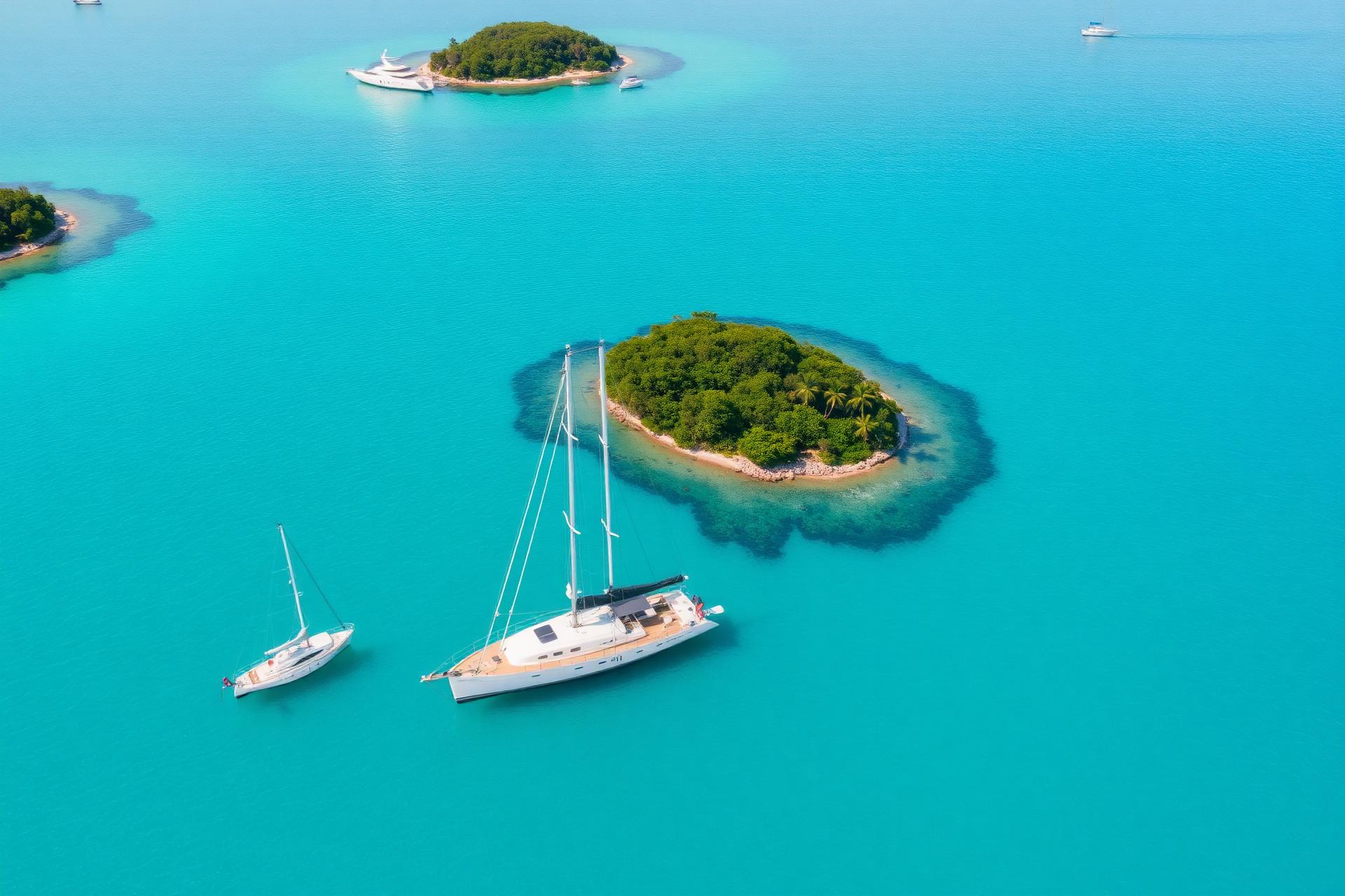 Barcos ancorados em águas turquesa de Ilhabela